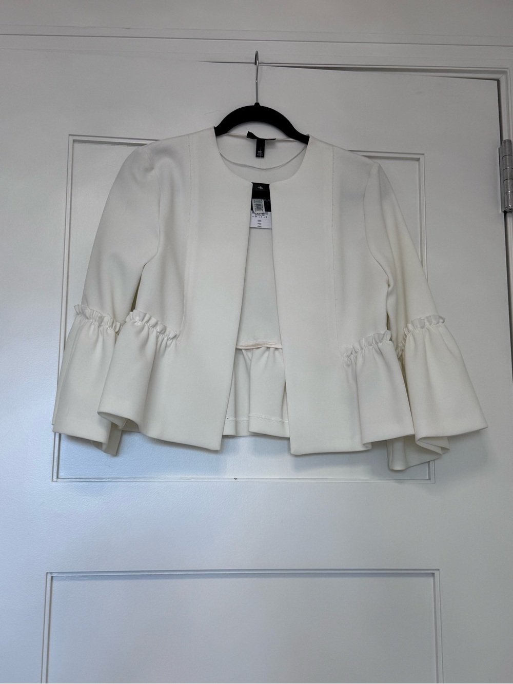 Topshop Cream Open-Front Peplum Jacket with Ruffle Bell Sleeves